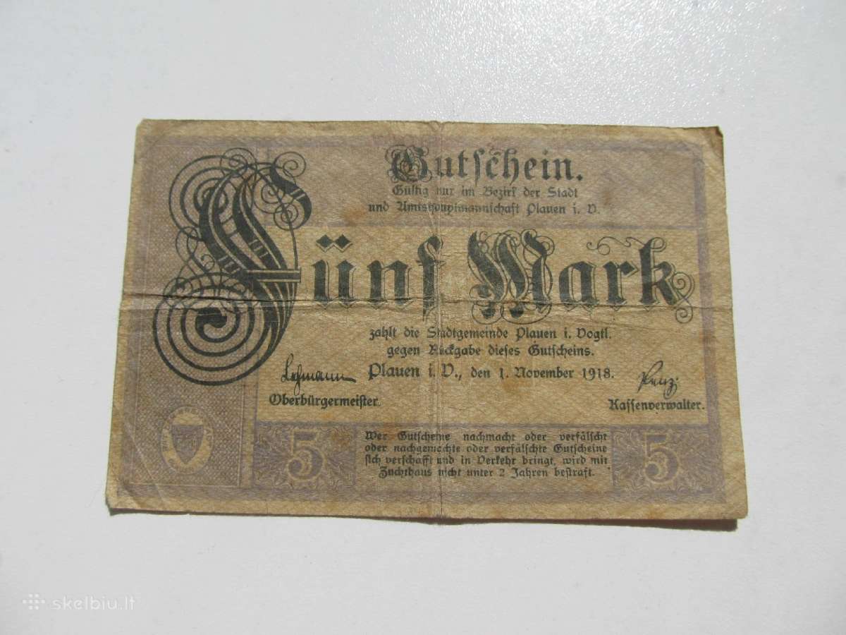 5 markės , Plauen Vokietija , 1918
