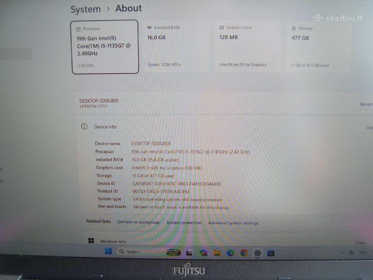 Fujitsu U7511, i5-1135g7/16/512/15,6"fhd Ips - nuotraukos Nr. 7