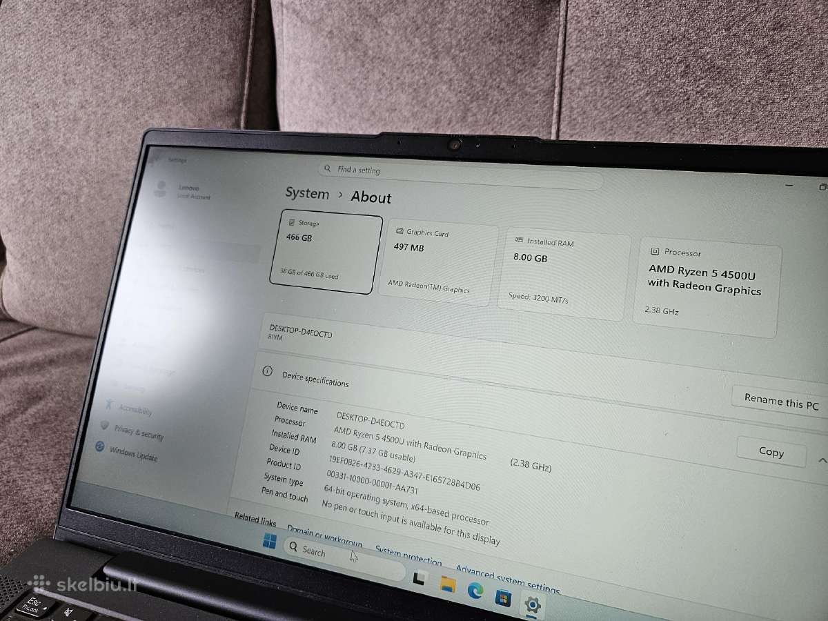 Lenovo Ideapad 5 Ryzen 5 4500u, 8gb, 512gb SSD - nuotraukos Nr. 6
