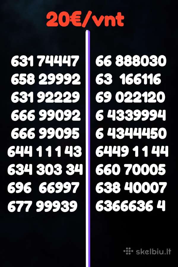 Gražus numeris už 20€ 111 000 333 888 999 222 4444