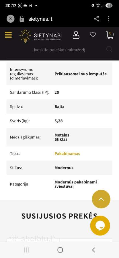 Pakabinamas Šviestuvas Smarties Baltas D60 - nuotraukos Nr. 2
