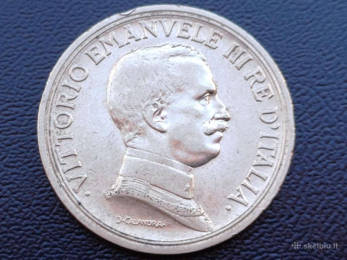 2 liros 1914m. Italija sidabras - nuotraukos Nr. 2