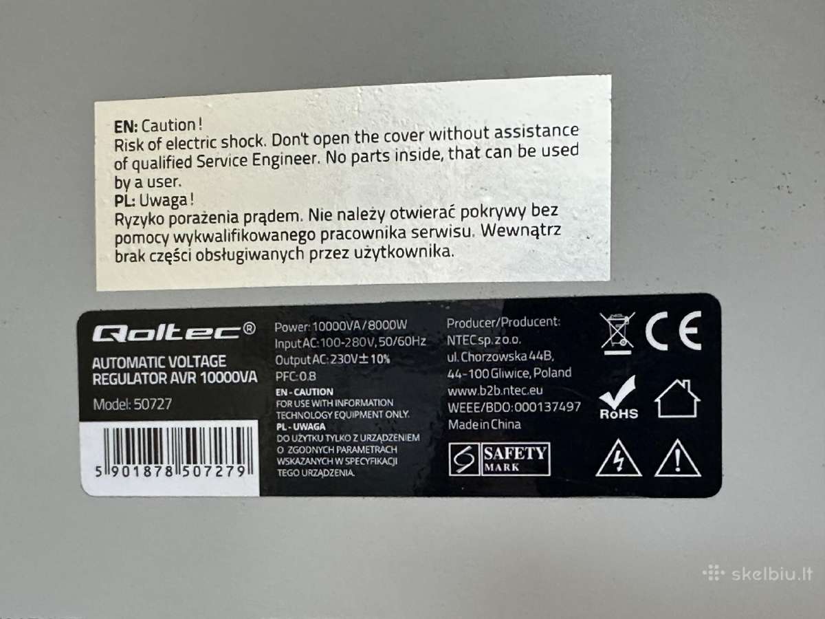 Elektros itampos stabilizatorius Qoltec - 10000 Va - nuotraukos Nr. 8