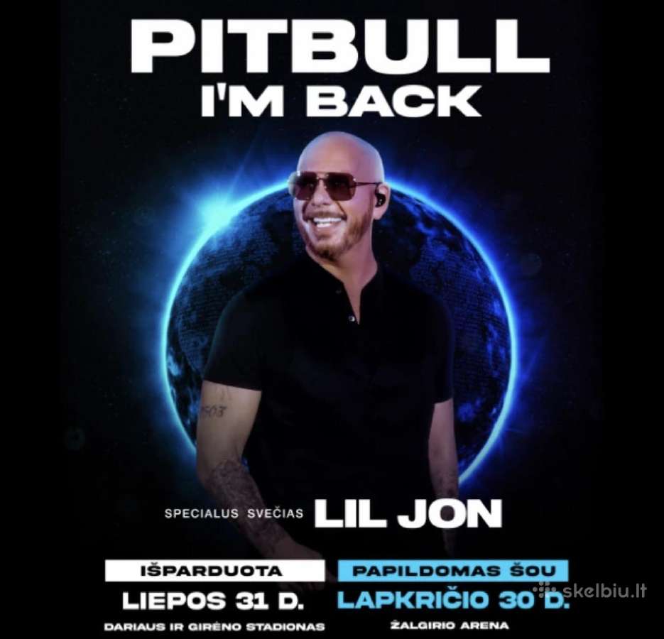 Vienas stovimas bilietas į pitbul koncertą 80€,