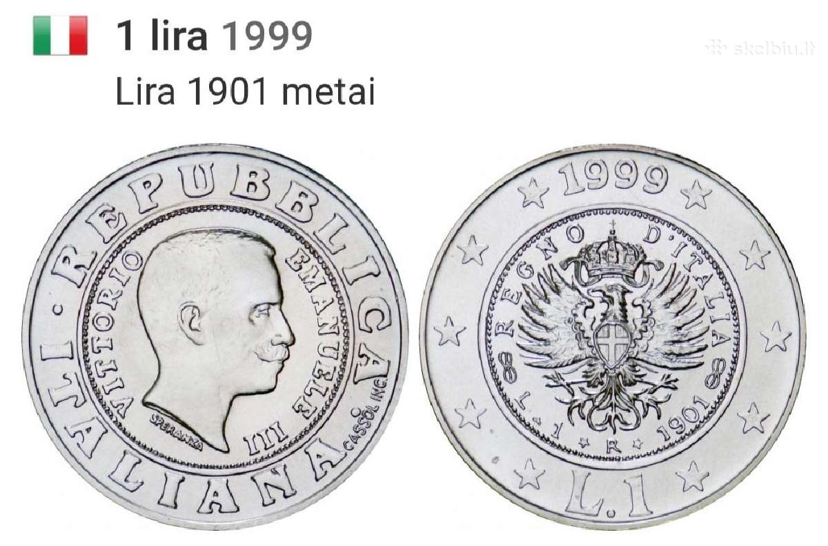 1 lira 1999m. Italija sidabras - nuotraukos Nr. 3