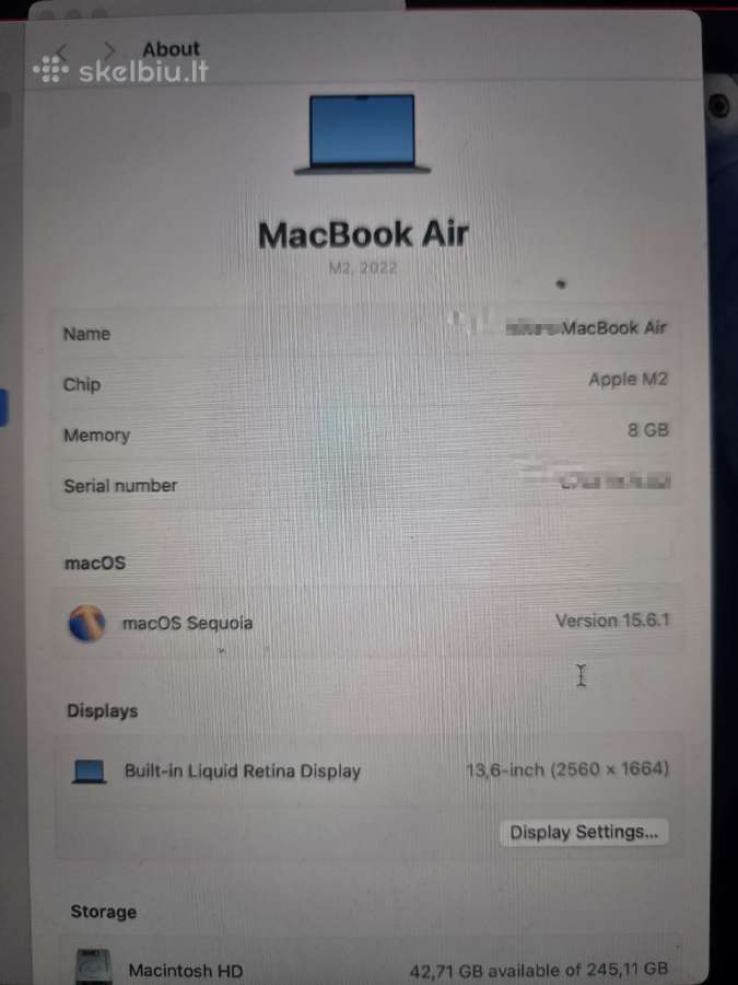 MacBook Air m2 2022 - nuotraukos Nr. 8