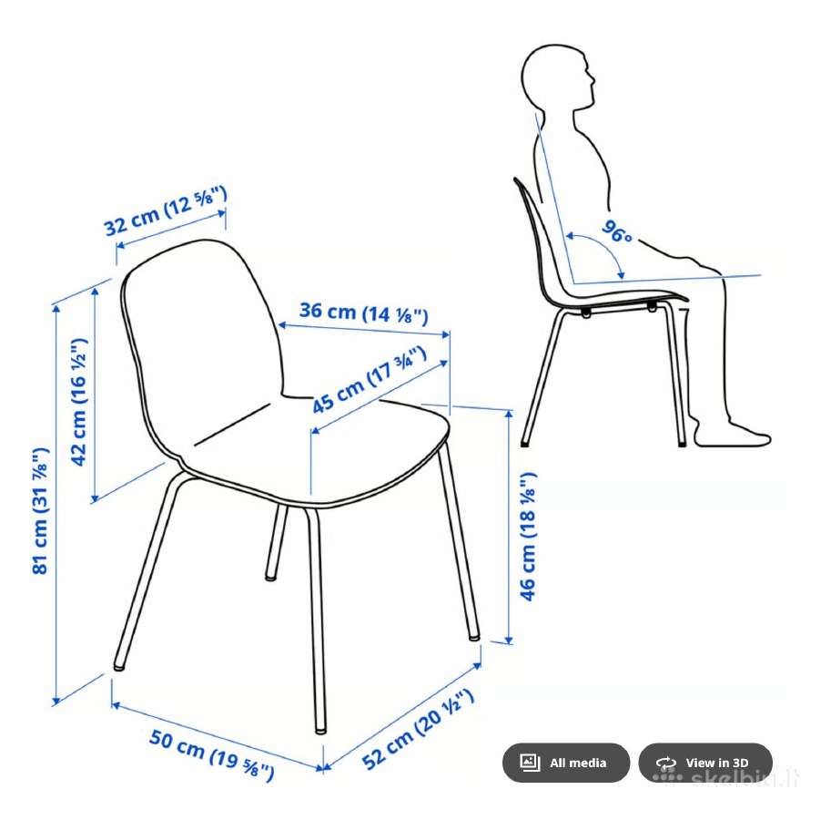 Valgomojo kėdės 4 vnt. Ikea Lidas juodos - nuotraukos Nr. 7