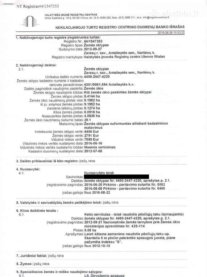 Parduodamas 9,4144 ha žemės sklypas
