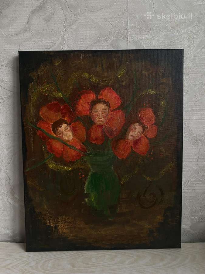 Geliu puokste paveikslas, tapyba ant drobes