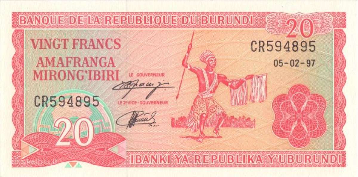 Burundi 20 francs amafranga 1997. Unc. P - nuotraukos Nr. 2