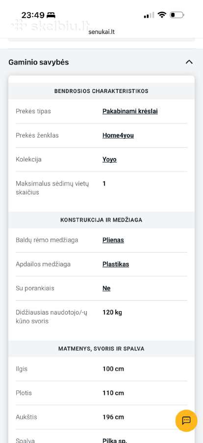 Pakabinamas krėslas - nuotraukos Nr. 7