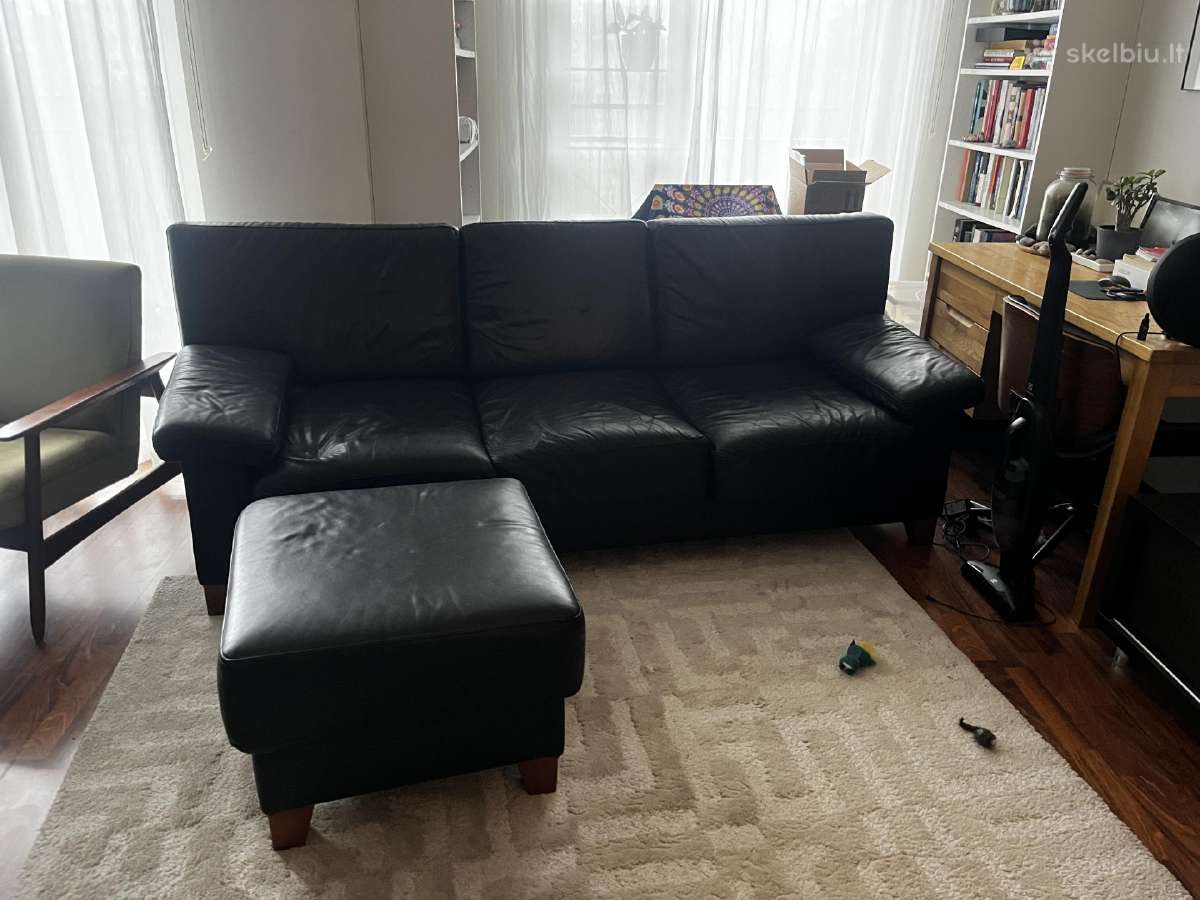 Sofa, odinė, juoda