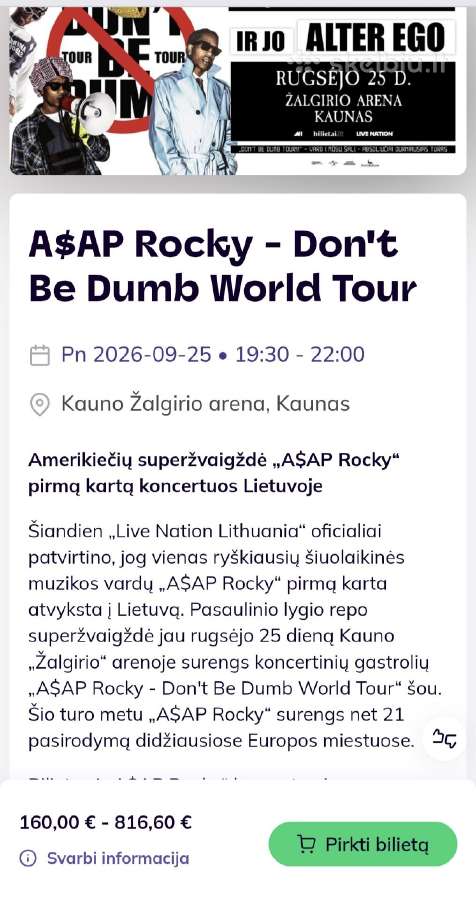 Bilietas į koncertą Asap Rocky