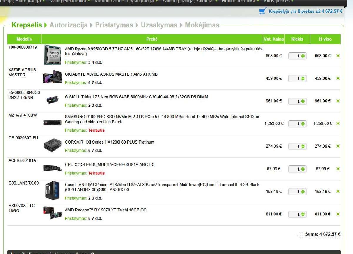 9950x3d x870e 64gb ddr5 4tb SSD 7900 xtx 24gb vram