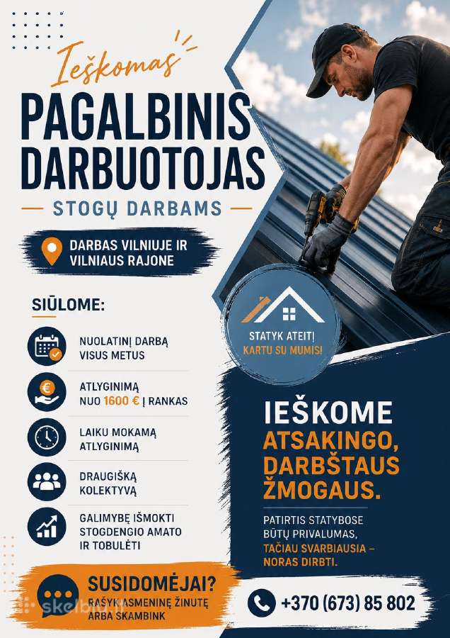 Ieškomas Pagalbinis Darbuotojas Stogų Darbams