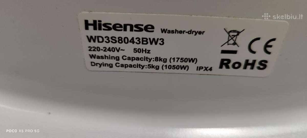 Hisense Wd3s8043bw3 8/5kg su džiovykle 51cm Gylis - nuotraukos Nr. 3