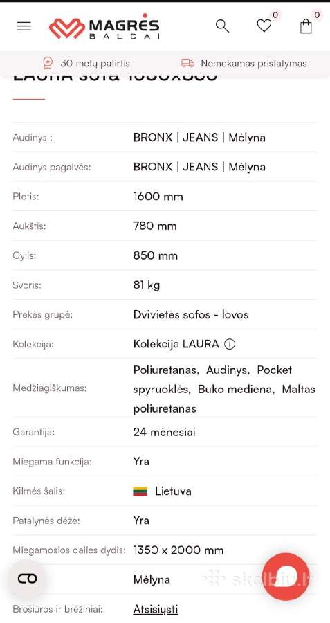Sofa-lova Laura. Magrės baldai. - nuotraukos Nr. 4
