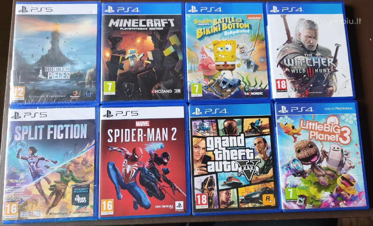 Minecraft, Gta V, Spider-man 2, Witcher 3 ir kt.