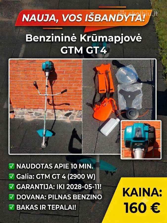 Parduodama nauja 4-taktė krūmapjovė Gtm GT 4 2.9kw