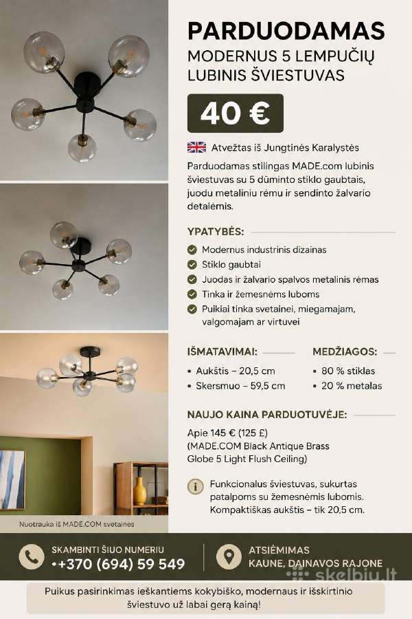 Parduodamas Modernus 5 Lempučių Lubinis Šviestuvas - nuotraukos Nr. 4