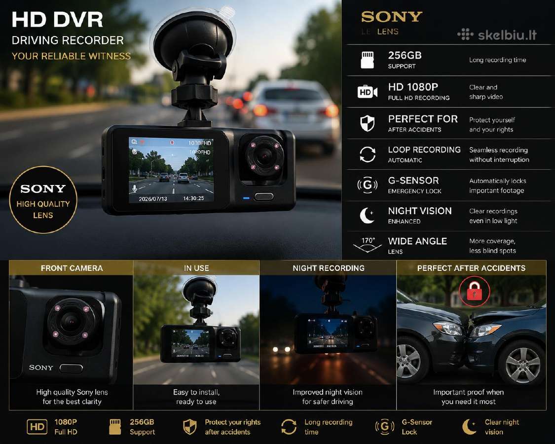 Vaizdo registratorius su 2 kameromis + Sony 256 GB