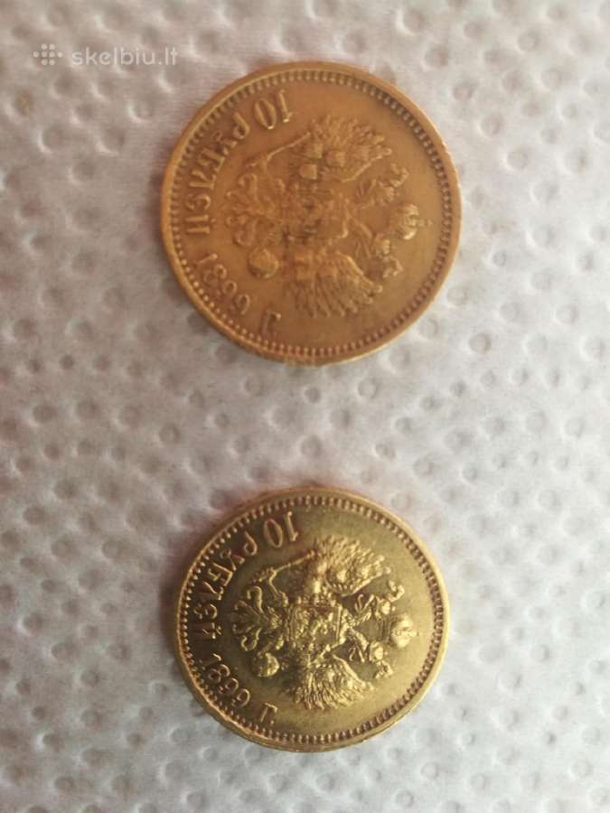 Dvi auksinės monetos 10 rub nikolaj us 1899m.