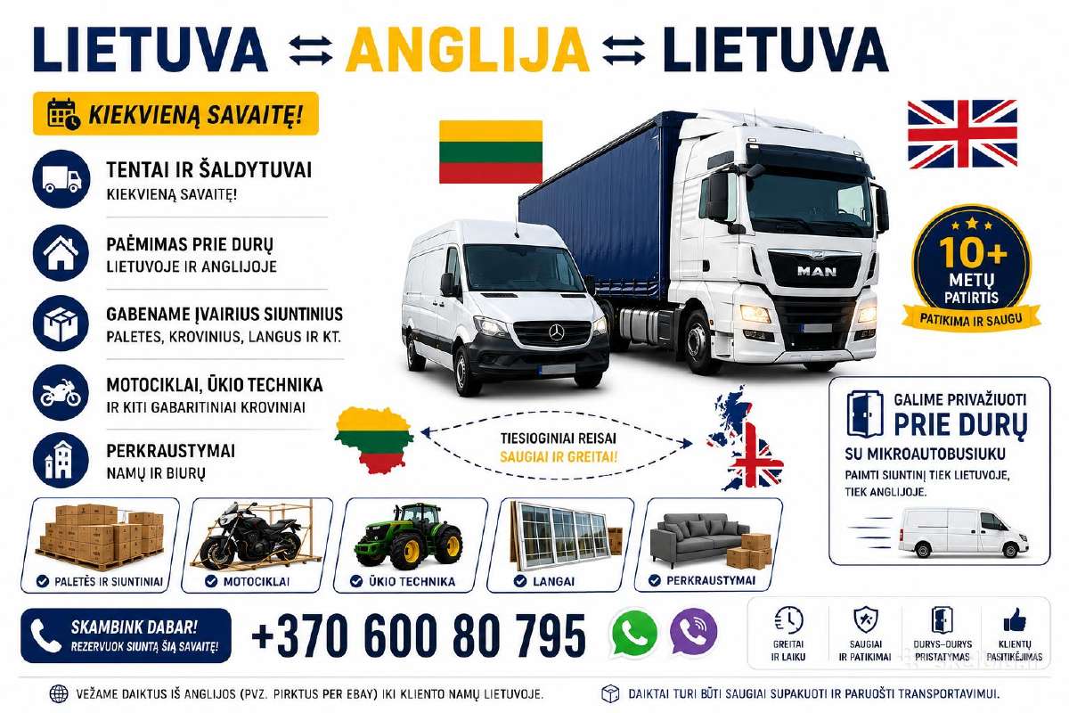 Vežame Siuntas/krovinius Lietuva-anglija-lie