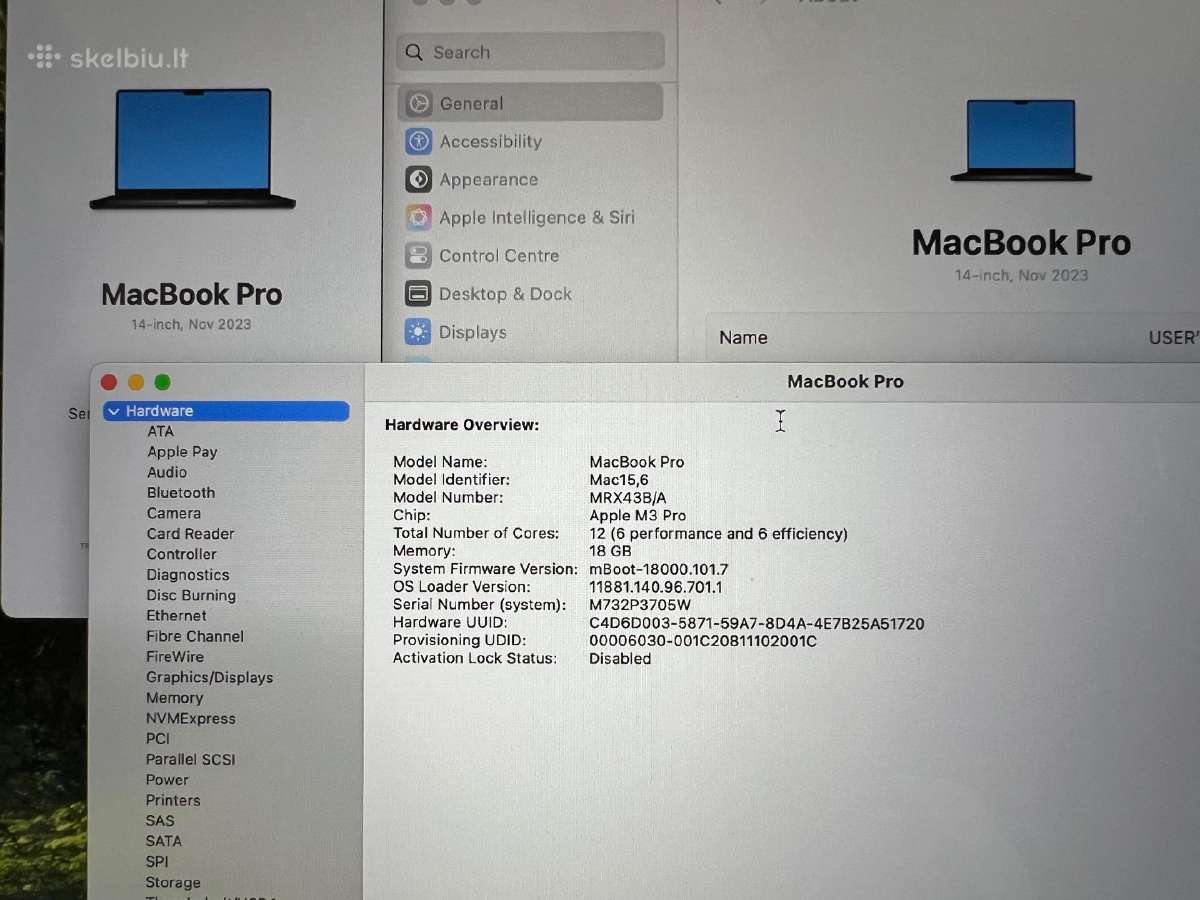 Apple MacBook Pro 14" M3 Pro 18gb RAM 1tb SSD - nuotraukos Nr. 3