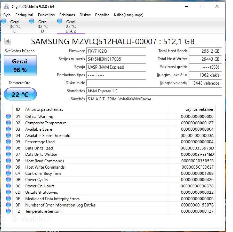Nvme Samsung Pm991 512gb M.2 Nvme (Yra keli vnt) - nuotraukos Nr. 2