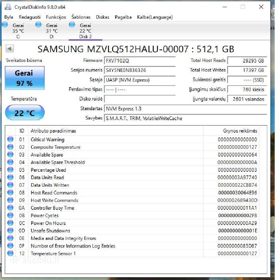 Nvme Samsung Pm991 512gb M.2 Nvme (Yra keli vnt) - nuotraukos Nr. 3