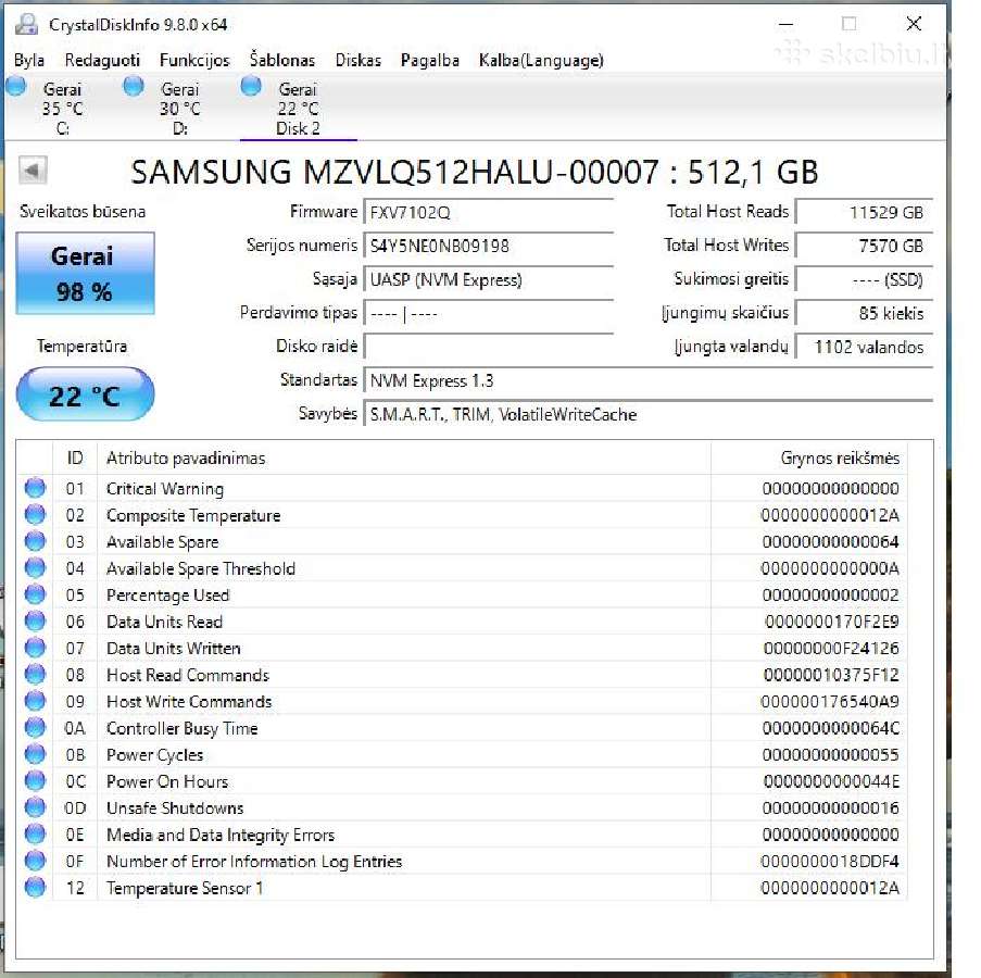 Nvme Samsung Pm991 512gb M.2 Nvme (Yra keli vnt) - nuotraukos Nr. 5