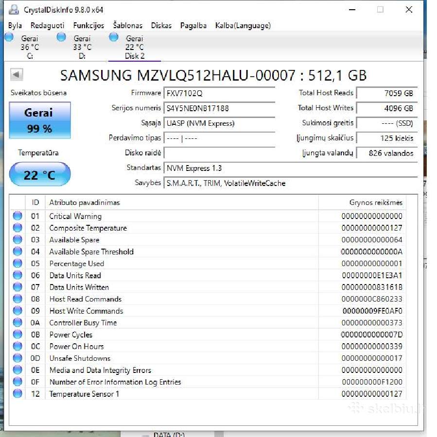 Nvme Samsung Pm991 512gb M.2 Nvme (Yra keli vnt) - nuotraukos Nr. 6