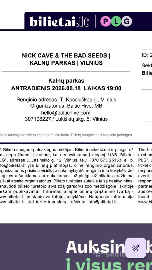 Bilietai Nick Cave & The Bad Seeds Kalnų Parkas