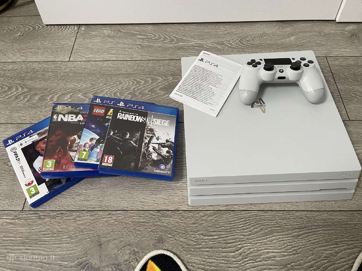 Ps4 Pro 1tb Baltas Naujausios kartos + žaidimai
