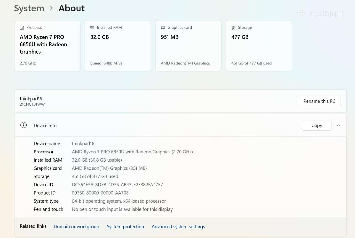 Lenovo Thinkpad T16 G1 Ryzen 7 Pro 32gb 512gb 2.5k - nuotraukos Nr. 2