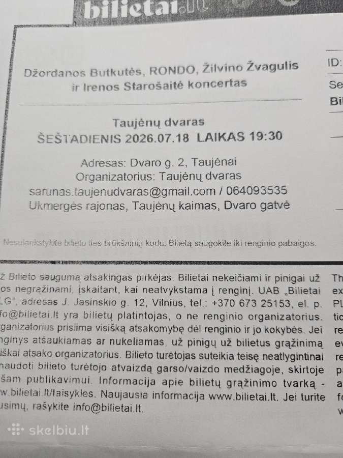 Parduodu bilietus Džordana Butkutė, Taujėnų dvaras
