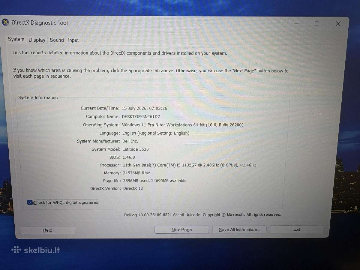 „Dell Latitude 3520“, 11-OS kartos. „Core i5-1135g - nuotraukos Nr. 3