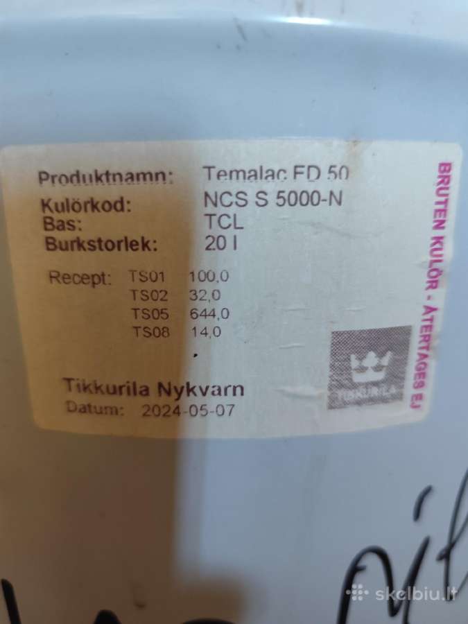 Dažai Tikurila 20 litru. - nuotraukos Nr. 3