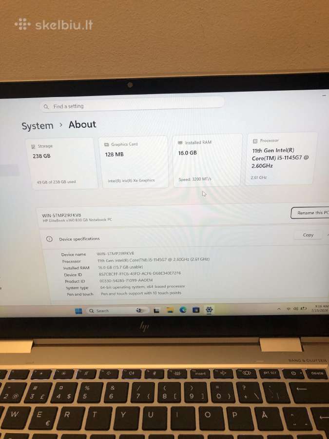 Hp x360 elitebook touch i5-1145/16gb - nuotraukos Nr. 3