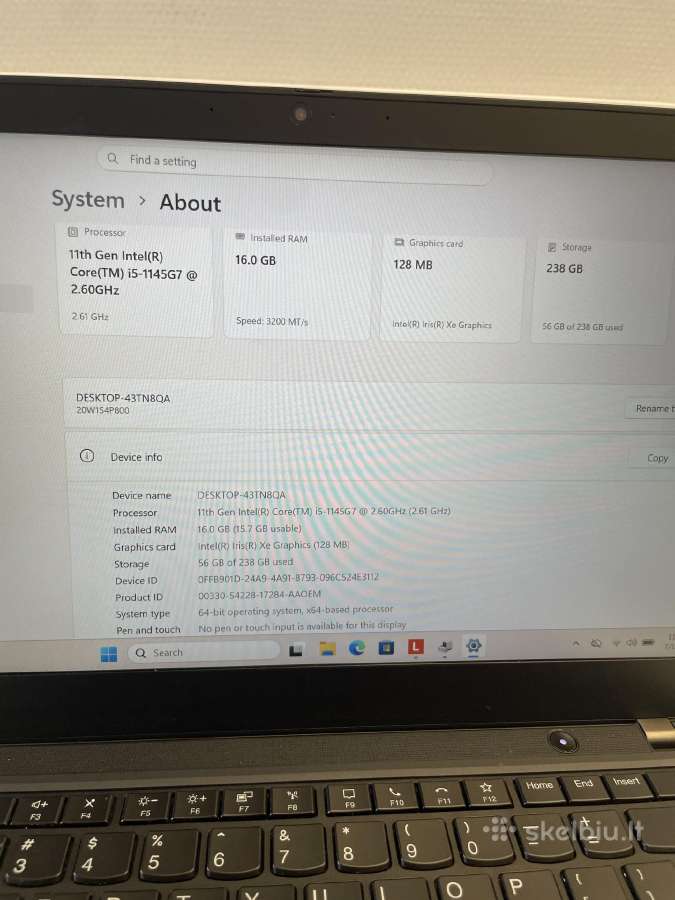 Lenovo Thinkpad T14 Gen 2 i5-1145g7 256gb SSD 16gb - nuotraukos Nr. 7