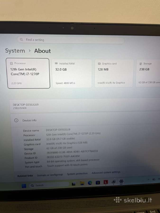 Lenovo Thinkpad T14s Gen3 i7-1270p 256gb SSD 32gb - nuotraukos Nr. 7