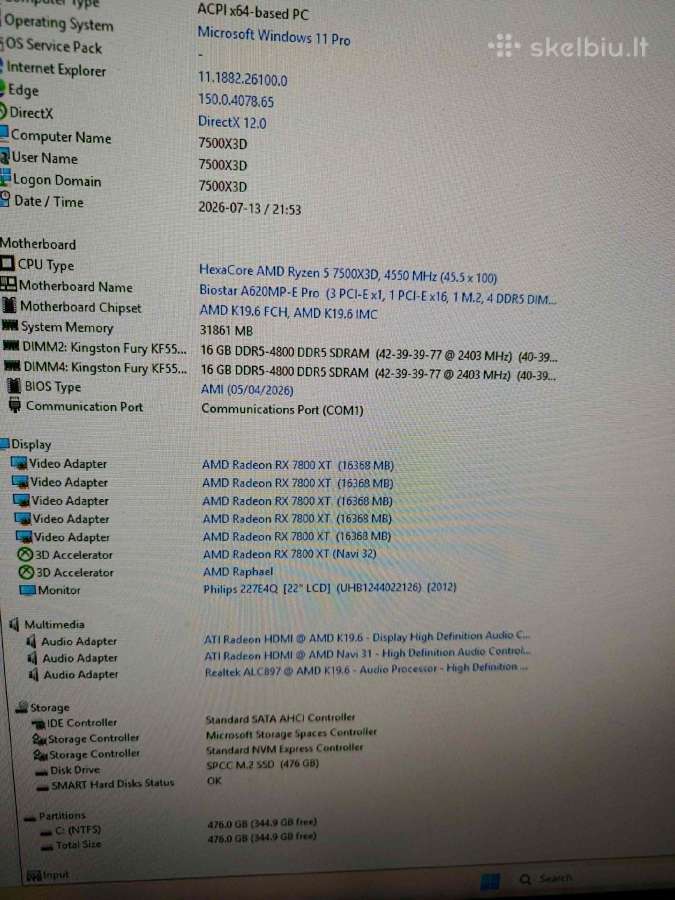 7500x3d/ Rx 7800xt/ Ddr5 32gb - nuotraukos Nr. 7