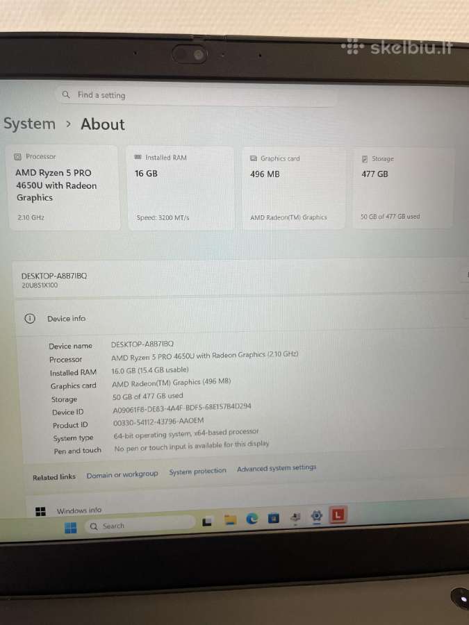 Lenovo Thinkpad L15 Gen1 Ryzen5 Pro4650u 16ram 512 - nuotraukos Nr. 6