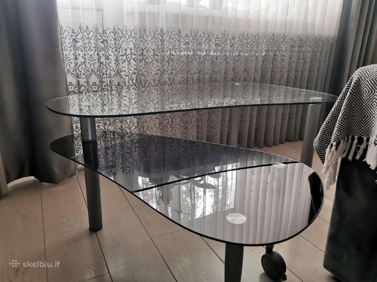 Stiklinis dviejų dalių žurnalinis staliukas 120 cm - nuotraukos Nr. 2