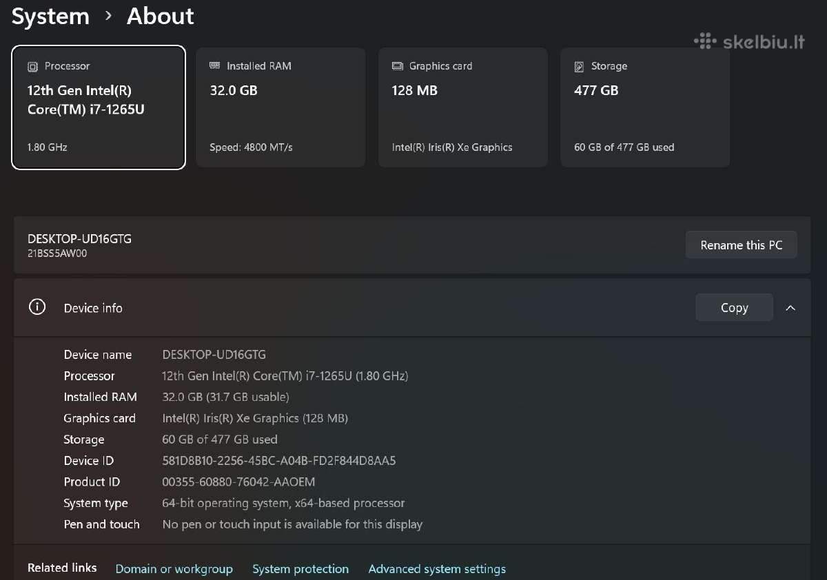 Lenovo T14s Gen 3 i7 32gb 512gb - nuotraukos Nr. 10