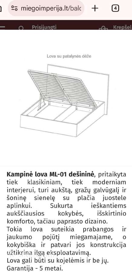 Kampinė lova - kairinė + čiužinys - nuotraukos Nr. 2