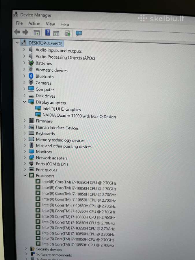 Lenovo Thinkpad P1 Gen 3 i7-10850h 256gb SSD 16gb - nuotraukos Nr. 8