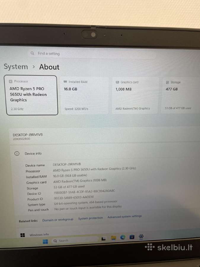 Lenovo Thinkpad L15 Gen2 Ryzen5 Pro 5650u 16 / 512 - nuotraukos Nr. 8