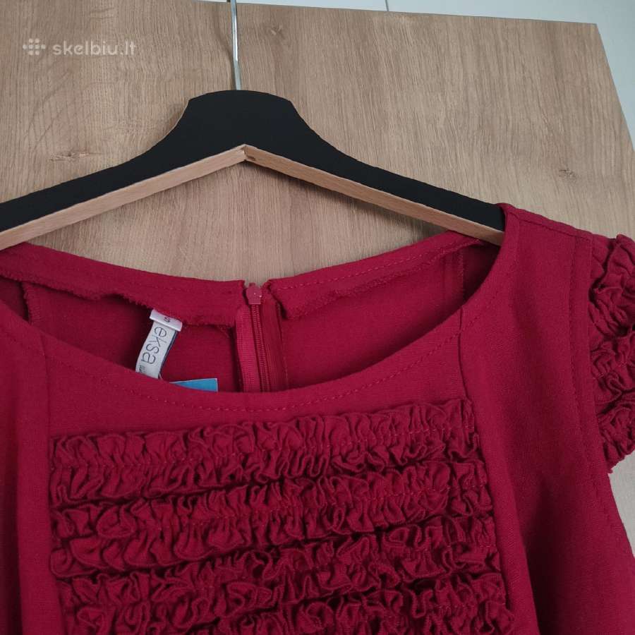 Nauja lininė bordo suknelė su raukinukais moterim - nuotraukos Nr. 6