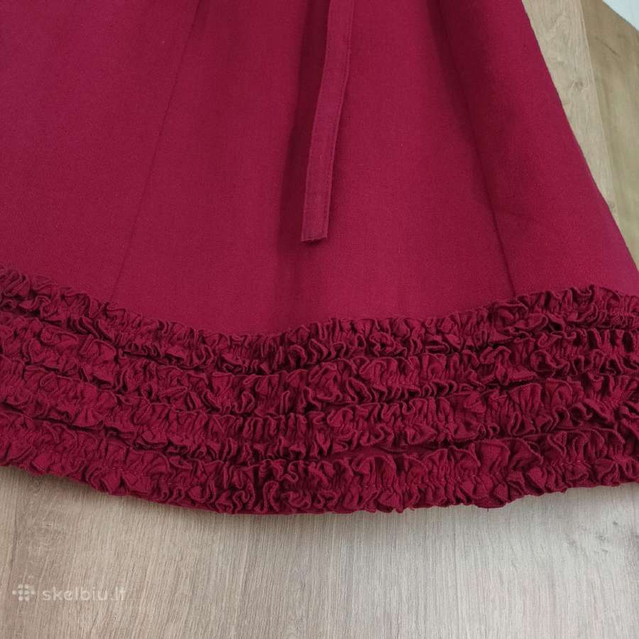 Nauja lininė bordo suknelė su raukinukais moterim - nuotraukos Nr. 7